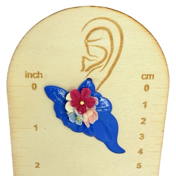 Blue Flower Bouquet Statement Earrings 2.5" Floral Spray Spring Summer - Picture 7 of 7